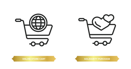 Poster - two editable outline icons from commerce concept. thin line icons such as online store cart, solidarity purchase vector.