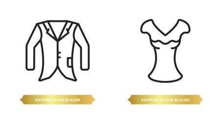 Wall Mural - two editable outline icons from clothes concept. thin line icons such as oxford wave blazer, chiffon suffle blouse vector.