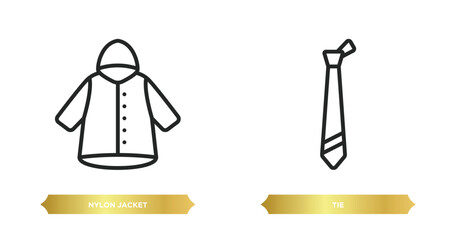 Poster - two editable outline icons from clothes concept. thin line icons such as nylon jacket, tie vector.