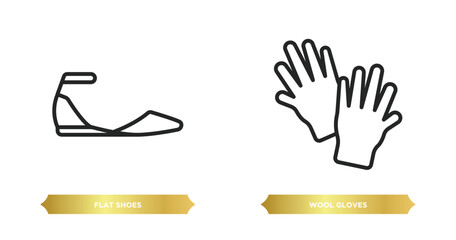 Poster - two editable outline icons from clothes concept. thin line icons such as flat shoes, wool gloves vector.