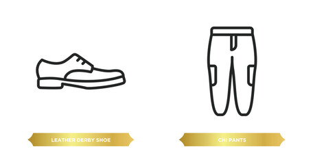 Poster - two editable outline icons from clothes concept. thin line icons such as leather derby shoe, chi pan