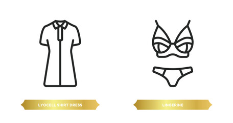Poster - two editable outline icons from clothes concept. thin line icons such as lyocell shirt dress, linger