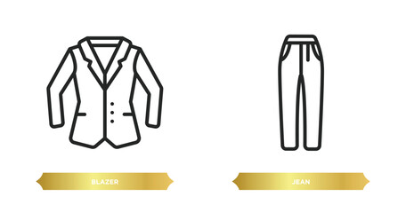 Poster - two editable outline icons from clothes concept. thin line icons such as blazer, jean vector.