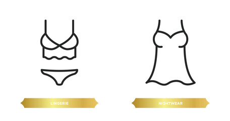 Wall Mural - two editable outline icons from clothes concept. thin line icons such as lingerie, nightwear vector.