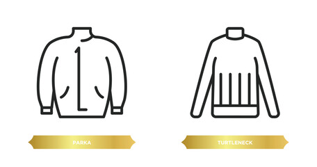 Poster - two editable outline icons from clothes concept. thin line icons such as parka, turtleneck vector.