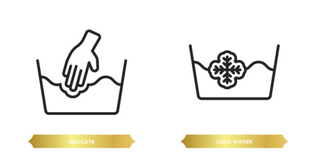 Poster - two editable outline icons from cleaning concept. thin line icons such as delicate, cold water vecto