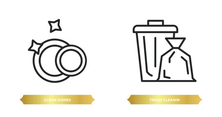 Poster - two editable outline icons from cleaning concept. thin line icons such as clean dishes, trash cleanin vector.