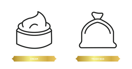 Poster - two editable outline icons from cleaning concept. thin line icons such as cream, trash bag vector.