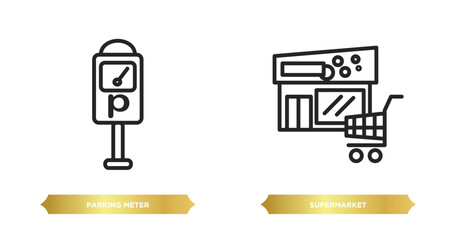 Poster - two editable outline icons from city elements concept. thin line icons such as parking meter, superm