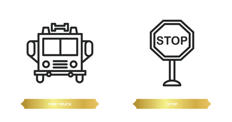 Poster - two editable outline icons from city elements concept. thin line icons such as fire truck, stop vect