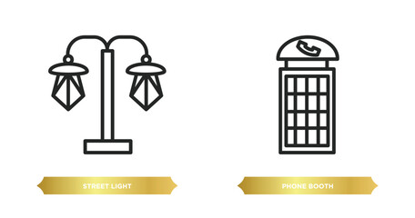 Poster - two editable outline icons from city elements concept. thin line icons such as street light, phone booth vector.
