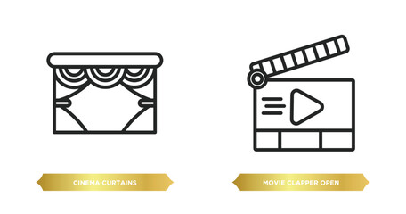 Poster - two editable outline icons from cinema concept. thin line icons such as cinema curtains, movie clapper open vector.