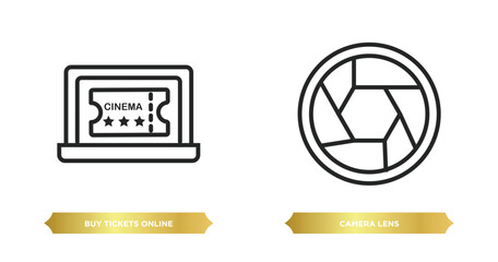 Poster - two editable outline icons from cinema concept. thin line icons such as buy tickets online, camera l