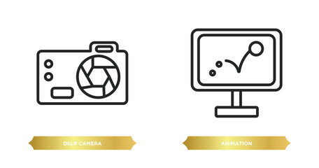 Poster - two editable outline icons from cinema concept. thin line icons such as dslr camera, animation vecto