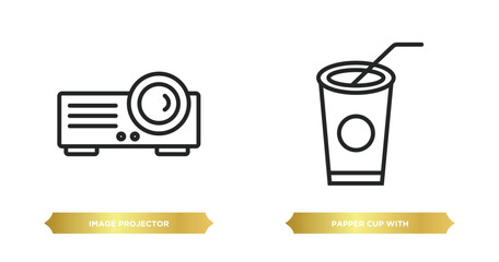 Poster - two editable outline icons from cinema concept. thin line icons such as image projector, papper cup 