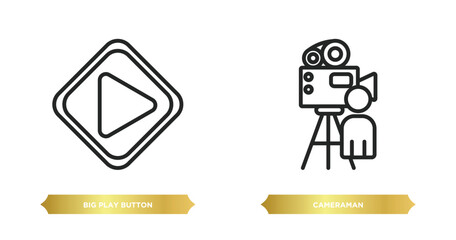 Poster - two editable outline icons from cinema concept. thin line icons such as big play button, cameraman vector.