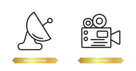 Poster - two editable outline icons from cinema concept. thin line icons such as satellite tv dish, film view