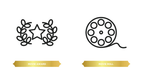 Poster - two editable outline icons from cinema concept. thin line icons such as movie award, movie roll vector.
