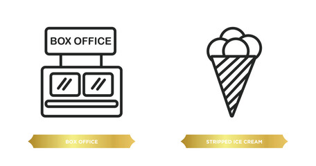 Poster - two editable outline icons from cinema concept. thin line icons such as box office, stripped ice cream cone vector.
