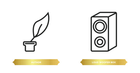 Poster - two editable outline icons from cinema concept. thin line icons such as author, loud woofer box vector.