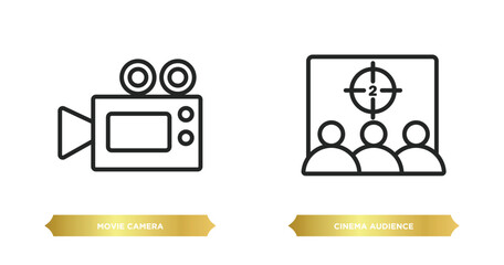 Wall Mural - two editable outline icons from cinema concept. thin line icons such as movie camera, cinema audience vector.