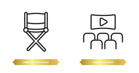 Wall Mural - two editable outline icons from cinema concept. thin line icons such as director film chair, theatre screen vector.