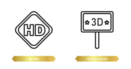 Poster - two editable outline icons from cinema concept. thin line icons such as hd video, movie billboard vector.