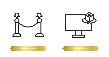Poster - two editable outline icons from cinema concept. thin line icons such as cinema borders, 3d television vector.
