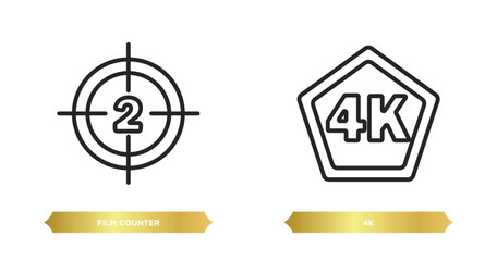Poster - two editable outline icons from cinema concept. thin line icons such as film counter, 4k vector.