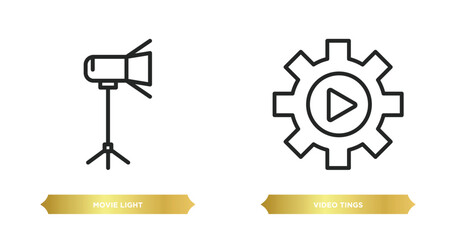Poster - two editable outline icons from cinema concept. thin line icons such as movie light, video tings vec