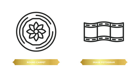 Poster - two editable outline icons from cinema concept. thin line icons such as round carpet, image fotogram vector.