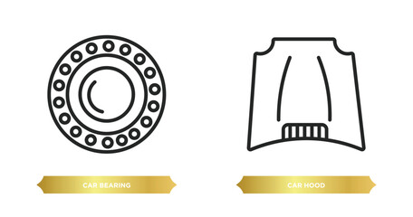 Poster - two editable outline icons from car parts concept. thin line icons such as car bearing, car hood vec