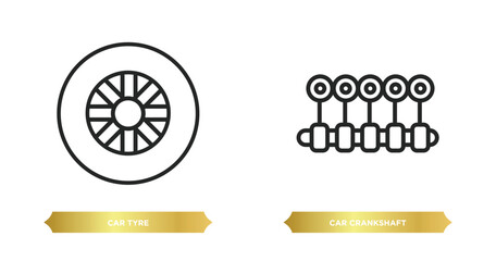 Canvas Print - two editable outline icons from car parts concept. thin line icons such as car tyre, car crankshaft vector.