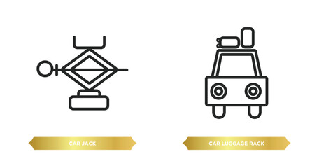 Poster - two editable outline icons from car parts concept. thin line icons such as car jack, car luggage rack vector.