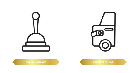 Poster - two editable outline icons from car parts concept. thin line icons such as car handbrake, car petrol cap vector.