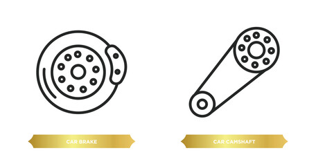 Poster - two editable outline icons from car parts concept. thin line icons such as car brake, car camshaft v
