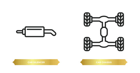 Poster - two editable outline icons from car parts concept. thin line icons such as car silencer, car chassis vector.