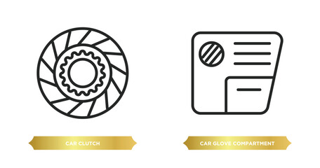 Poster - two editable outline icons from car parts concept. thin line icons such as car clutch, car glove compartment vector.