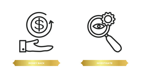 Poster - two editable outline icons from business and finance concept. thin line icons such as money back, in