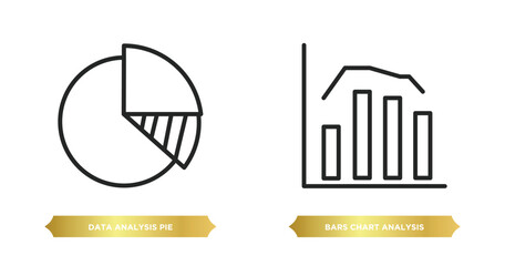 Fototapete - two editable outline icons from business and analytics concept. thin line icons such as data analysis pie chart, bars chart analysis vector.