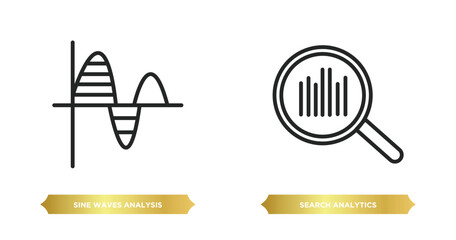 Wall Mural - two editable outline icons from business and analytics concept. thin line icons such as sine waves analysis, search analytics vector.