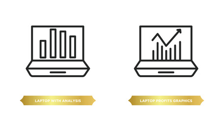 Poster - two editable outline icons from business and analytics concept. thin line icons such as laptop with 