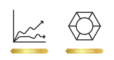 Poster - two editable outline icons from business and analytics concept. thin line icons such as data wave, p