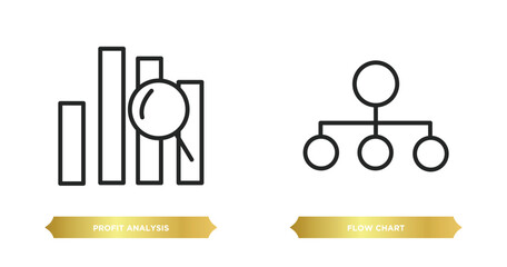 Fototapete - two editable outline icons from business and analytics concept. thin line icons such as profit analysis, flow chart vector.