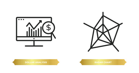 Fototapete - two editable outline icons from business and analytics concept. thin line icons such as dollar analysis bars, radar chart vector.