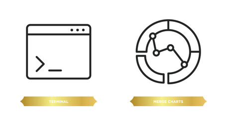 Aufkleber - two editable outline icons from business and analytics concept. thin line icons such as terminal, merge charts vector.