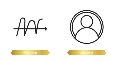 Poster - two editable outline icons from business and analytics concept. thin line icons such as wave chart, 