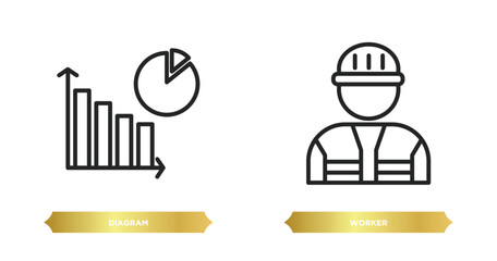 Poster - two editable outline icons from business concept. thin line icons such as diagram, worker vector.