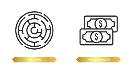 Poster - two editable outline icons from business concept. thin line icons such as maze game, american dollar bill vector.