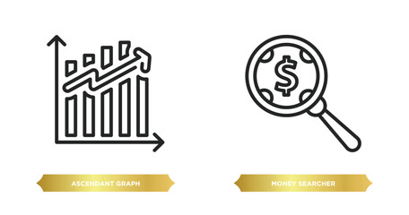 Poster - two editable outline icons from business concept. thin line icons such as ascendant graph, money sea